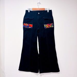 DIVIDED Black ribbed‎ patchwork jeans with wide leg